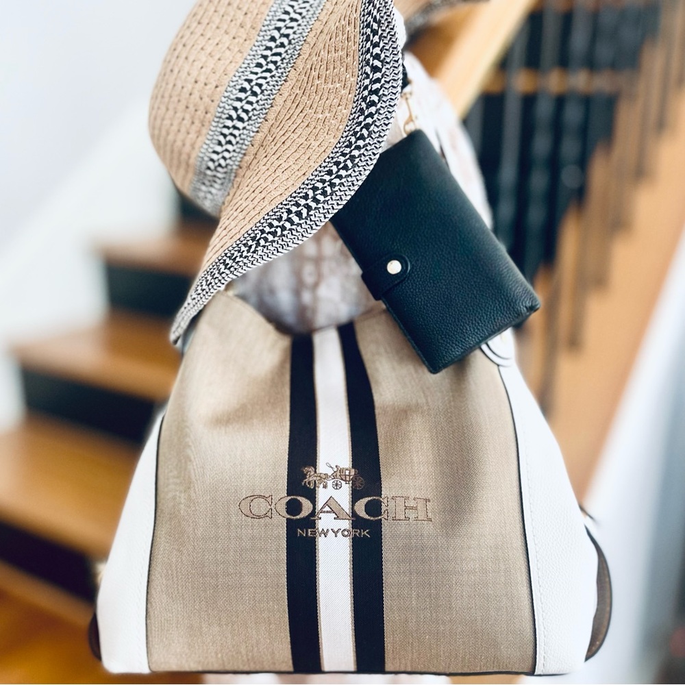 SET! COACH Horse And Carriage 31 Jacquard Striped Edie Tote Shoulder Bag 69815